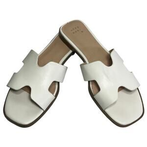 A New Day White Faux Leather Cutout Slide Sandals Flats Womens 6.5